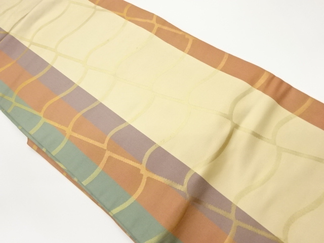 縞に瓦模様織出し名古屋帯